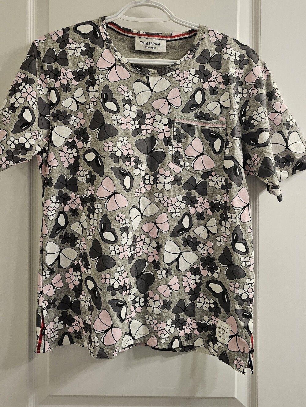 Rare Thom Browne Grey Tee with Pink & Black Butterfly Print - Picture 9 of 10
